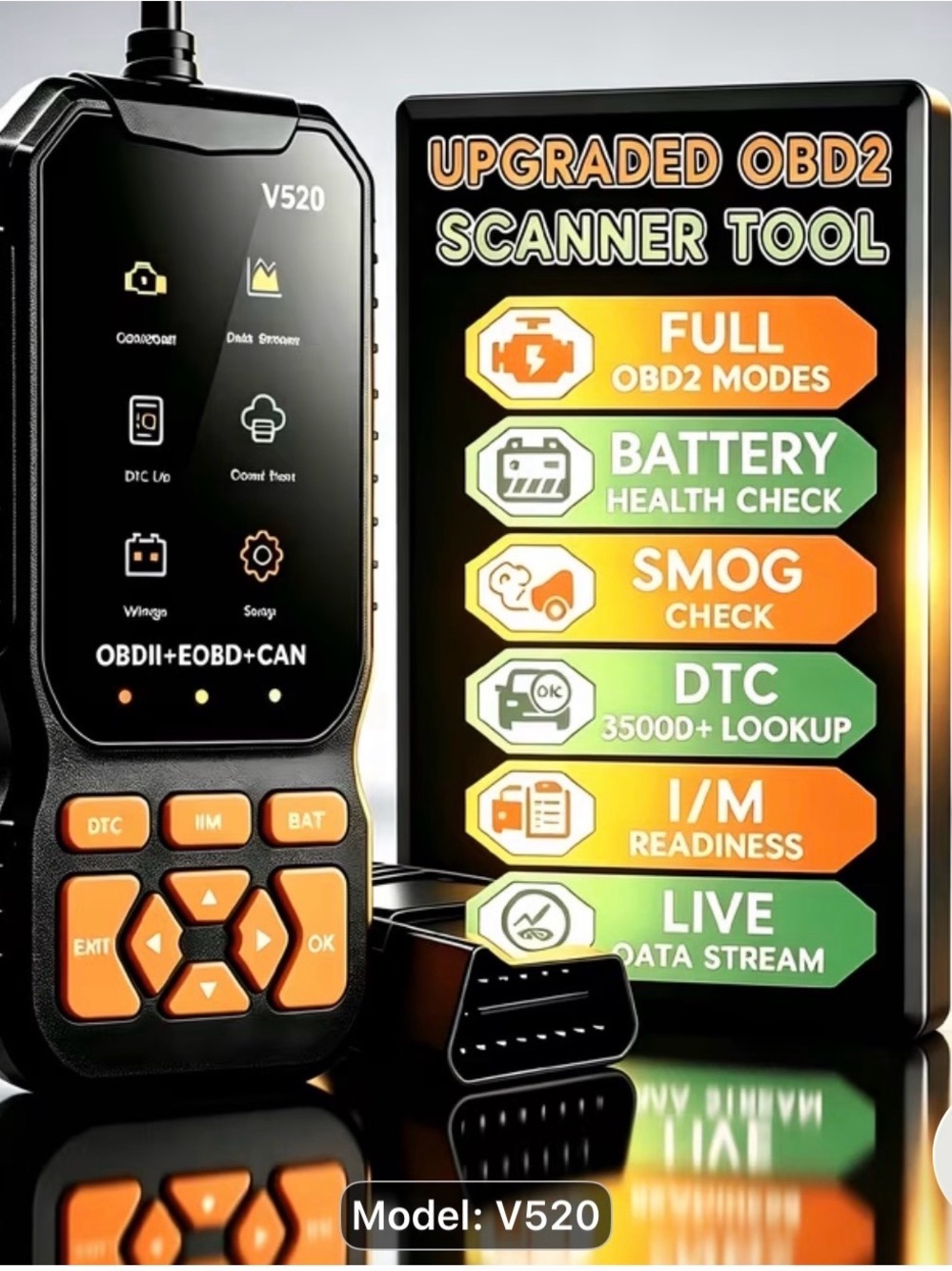 Brand New V520 OBD2 Scanner Tool - Black and Orange